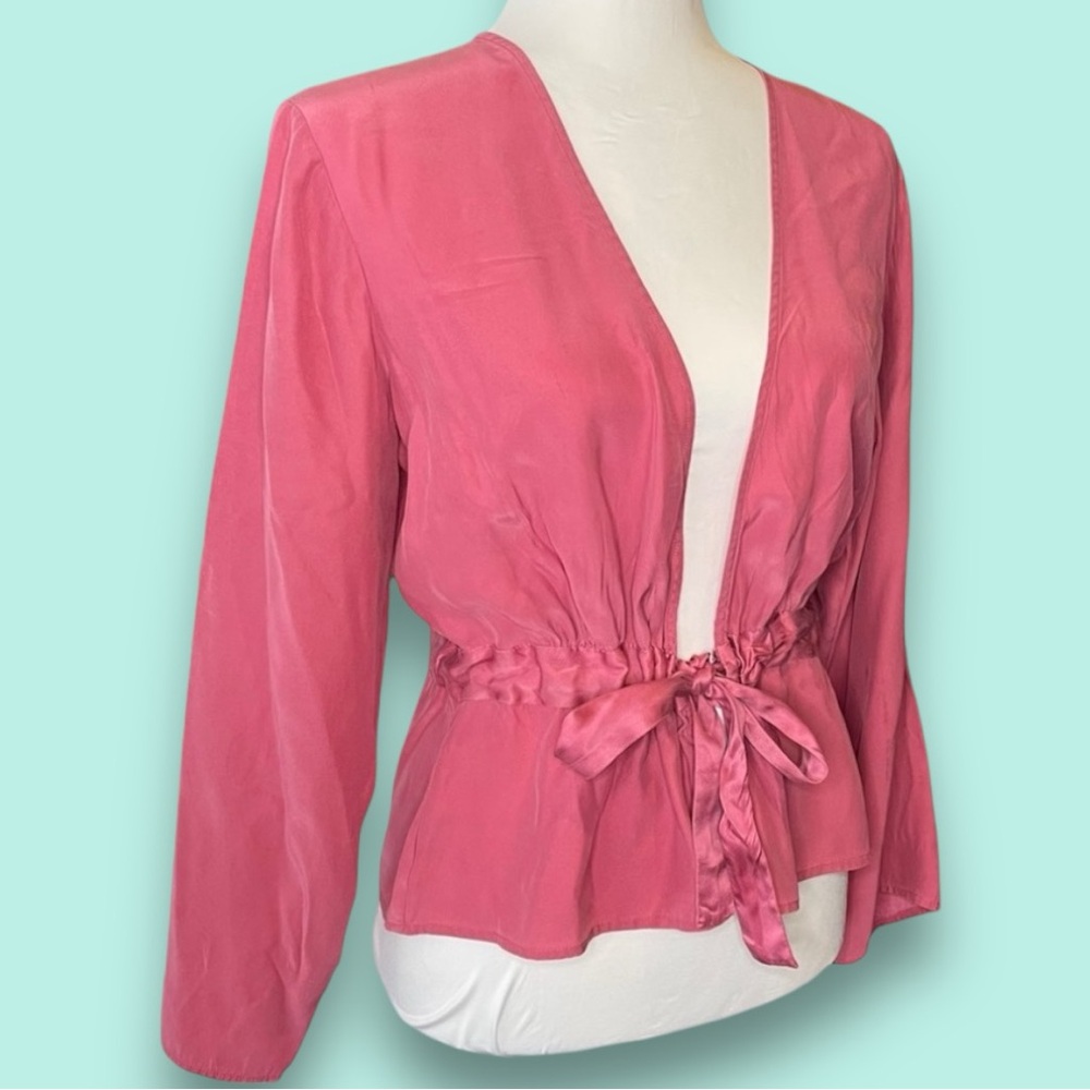 🌷100% Silk, Size M, GAP, Wrap Center Tie, long sleeves, Muted Pink/ Dusty Rose
